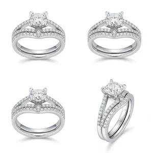 Fine Custom Jewelry S925 Sterling Silver Platinum Plated Rings Set Square-Cut Moissanite Wedding Rings for Women Couple Gift