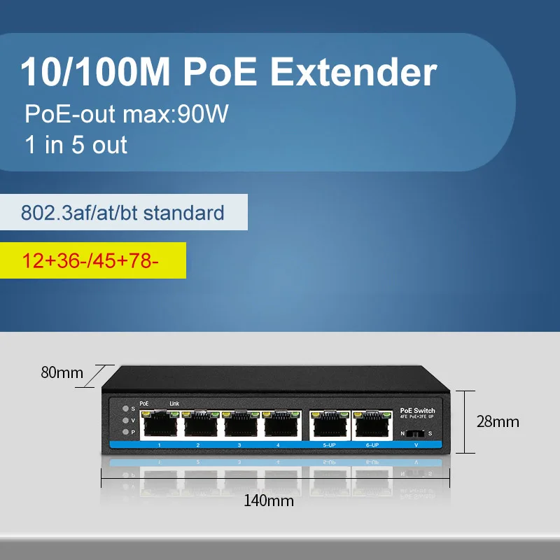 1 in 1 2 4 Out Port 10/100/1000Mbps PoE Repeater 30W 250m Enterprise Network Standard PoE Extender supplier