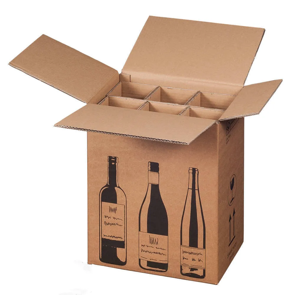 Custom 5 Ply Corrugated Cardboard 6 Bottle Wine Carton Box Packaging