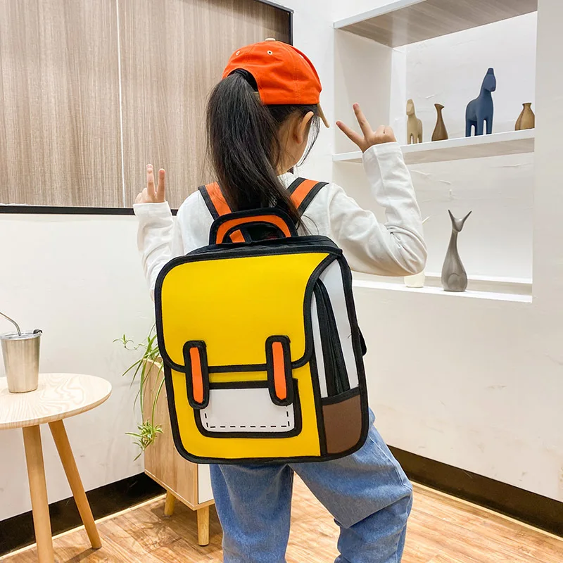 Custom logo 2D Cartoon Korean Backpack Kids Cute Student Book Bag Boy Girl  School Bag