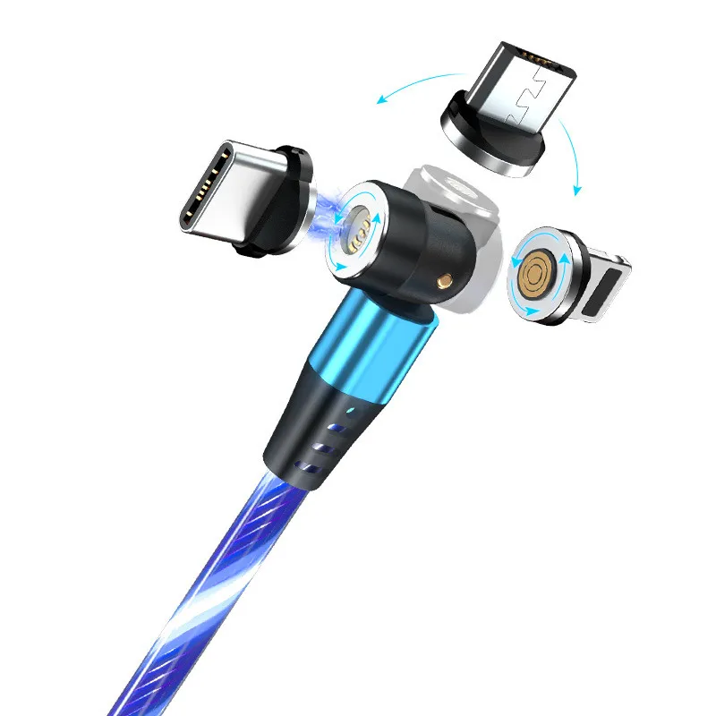 Новое поступление 540 градусов вращение 3 в 1 кабель для быстрой зарядки светодио дный световой поток USB Магнитный зарядный кабель для передачи данных для телефона