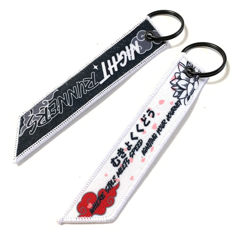 Japanese Keychains Double Side Fabric Key Chains Custom Woven Keychain Flight Jet Tag With Logo