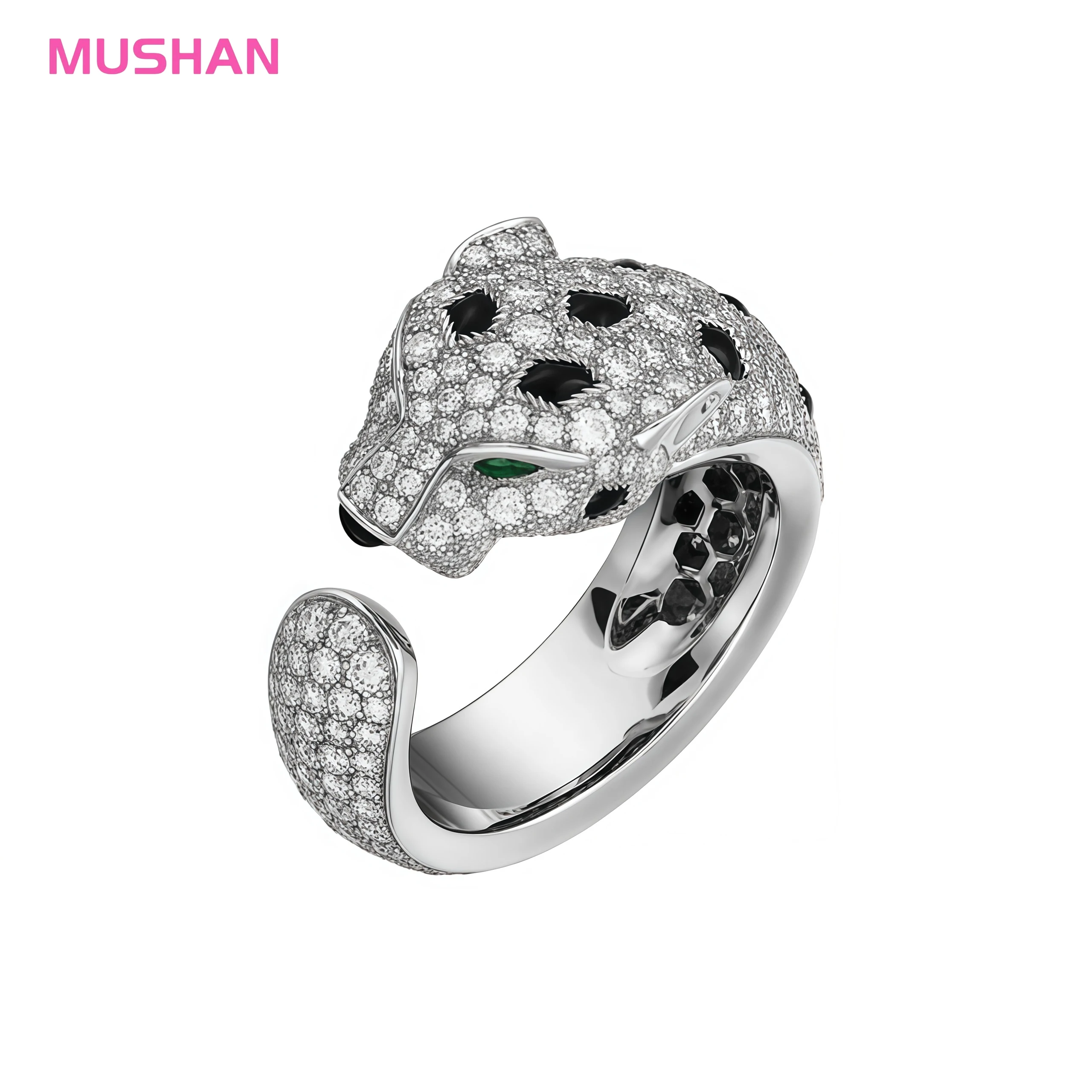 MUSHAN Jewelry Factory 925 Sterling Silver Open Rings Women Luxury Designer Leopard Shape High Carbon Diamond Fine Jewelry Ring