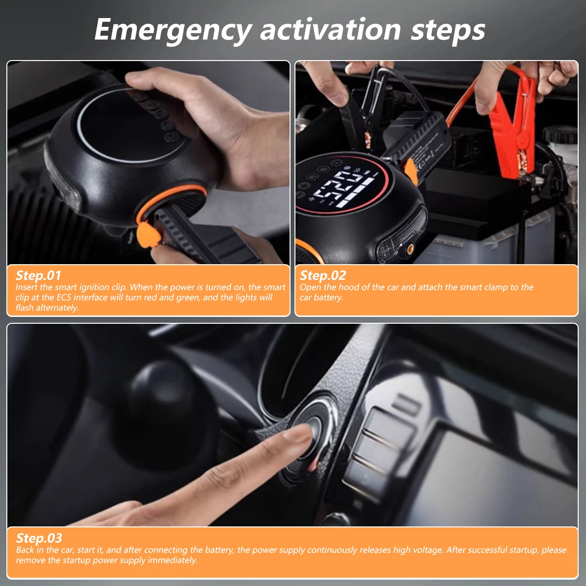 1000A Portable Emergency Jump Starter with 150PSI Tire Inflators Car Air Pump Jump Starter Power Bank Battery Jump Starter - view 6