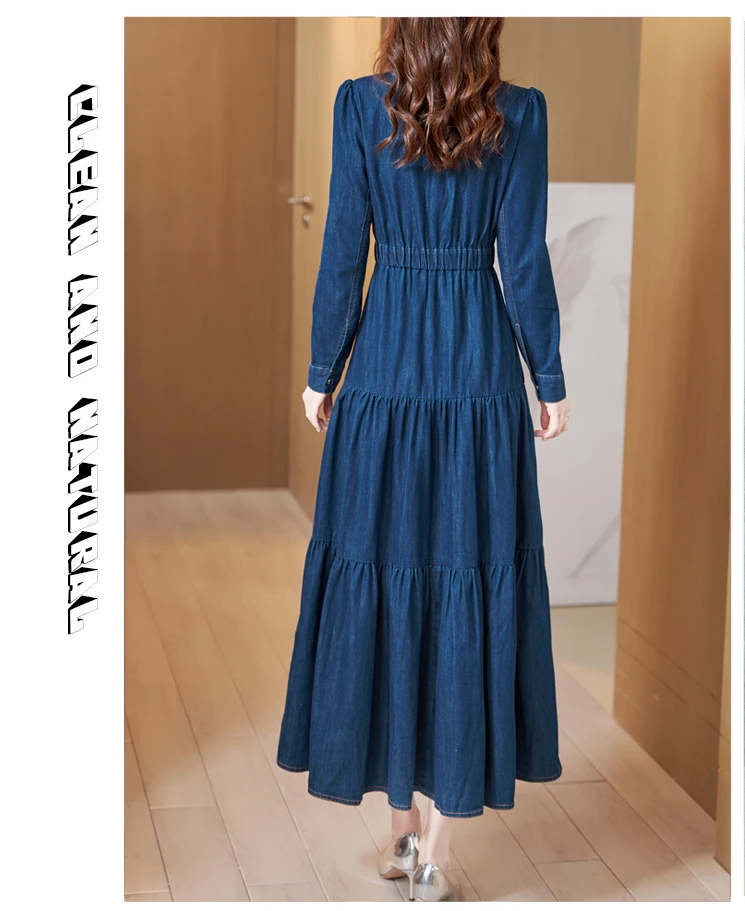 2023 New Fashion Women Long Maxi Full Sleeve Denim Spring Dresses S-3xl ...