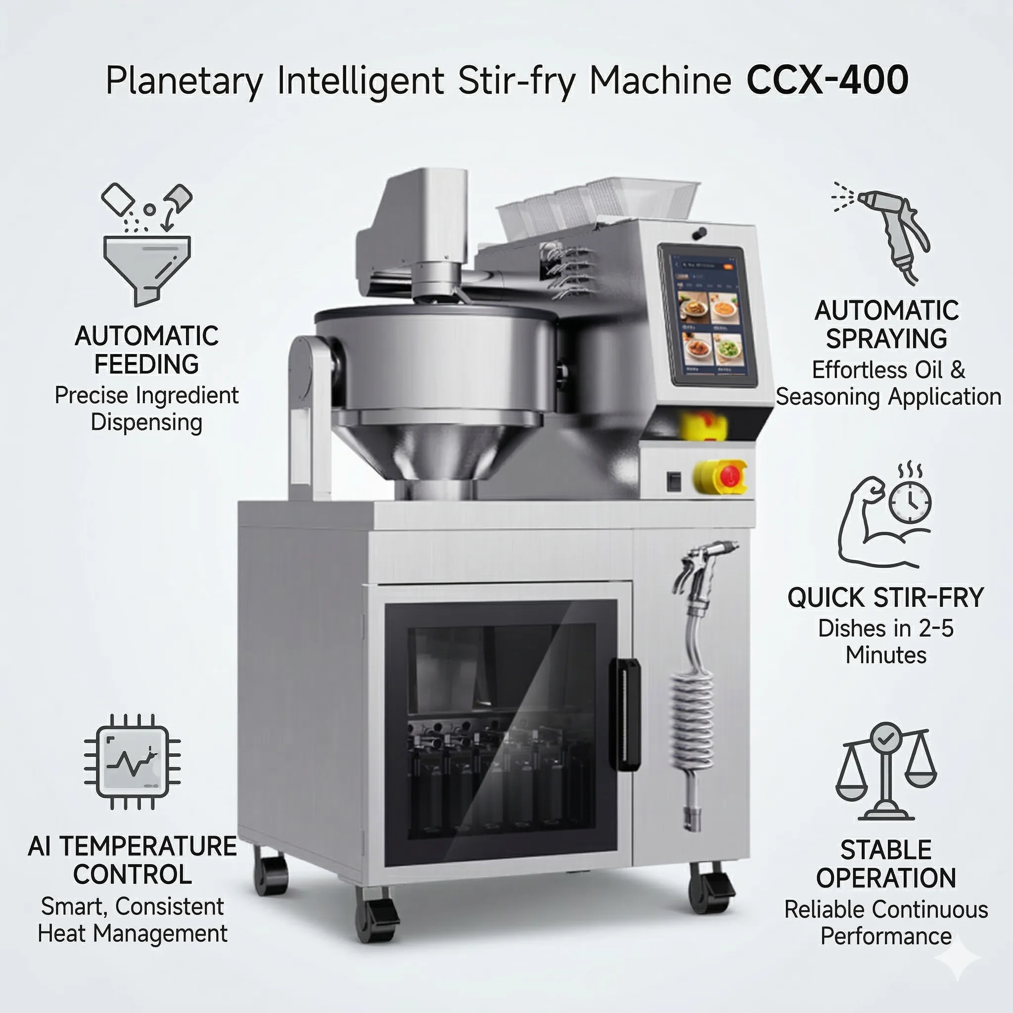Commercial Smart Cooking Robot Cooker Auto Sauce Dispensing Visual Window Food Grade Material Free Seasoning Samples Included
