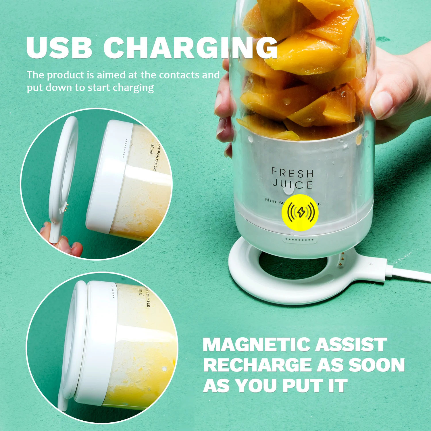 Factory Price Wireless Magnet Charging Electric Juicer Wholesale Waterproof Portable Mini Fruit Juice Extractor Blender