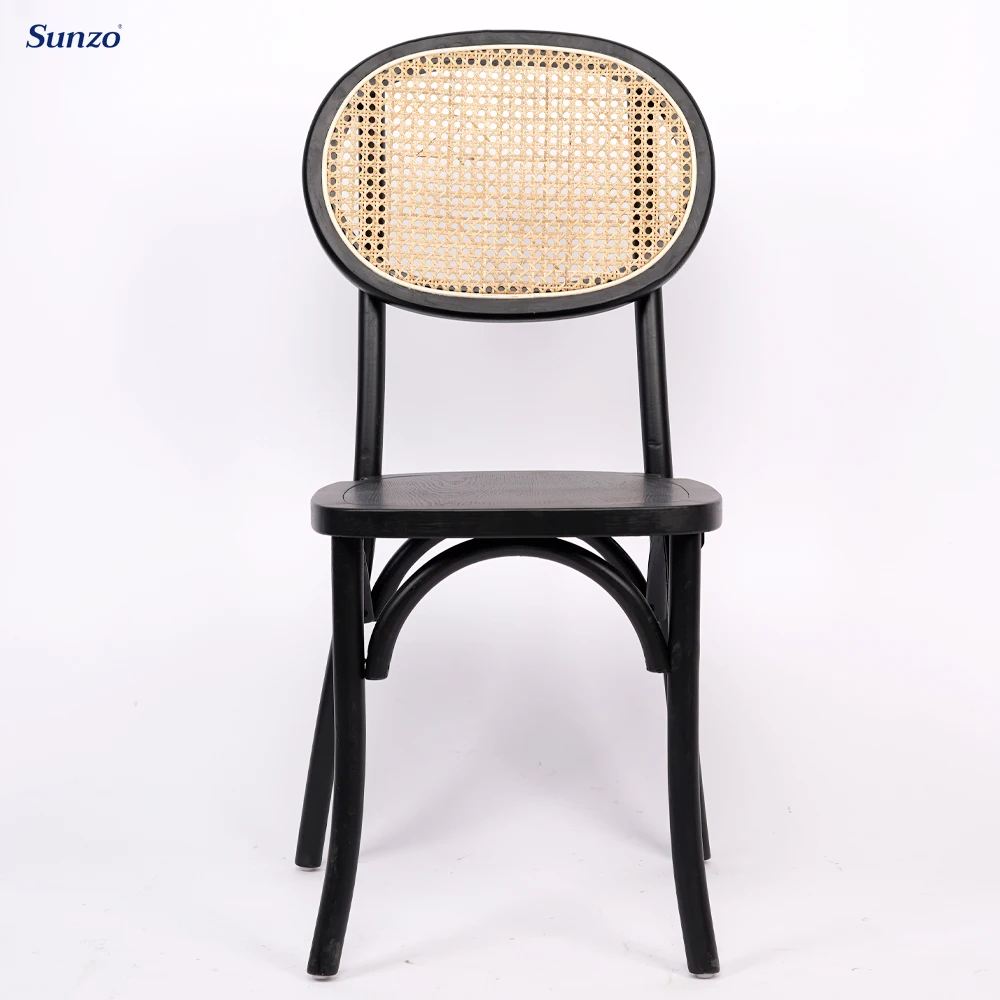 Black Wooden Cross Back Chair Rattan Dining Chair