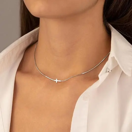 Croix En Acier Inoxydable Gol / Pendentif Plaqué Argenté Chaîne Chaîne