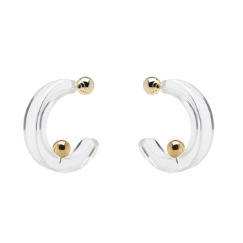 Acrylic Fun Transparent pearl earrings non tarnish thick 18K gold earrings Acrylic resin hoop earrings 925 silver needle resin