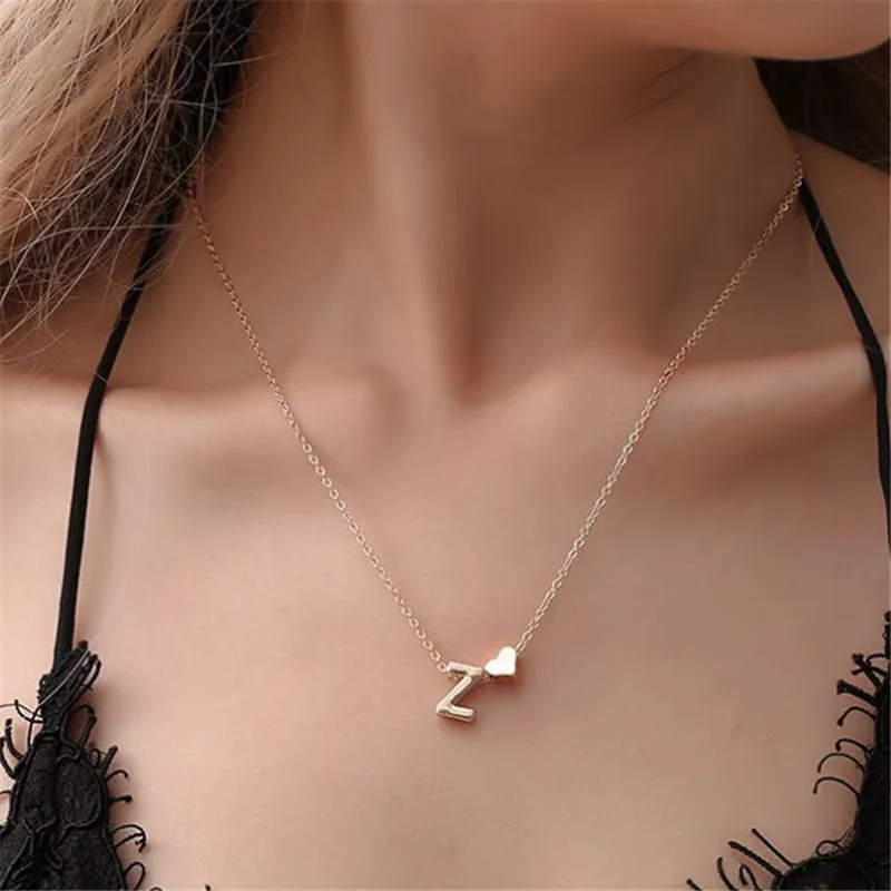 Fashion Tiny Heart A-z Initial Necklace 