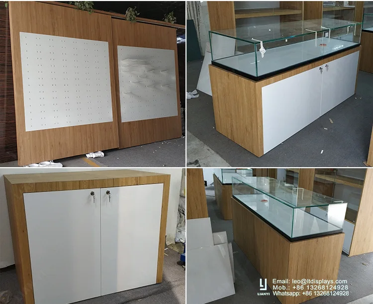 Lockable Glass Eyewear Showcase Mdf Frame Optical Display With