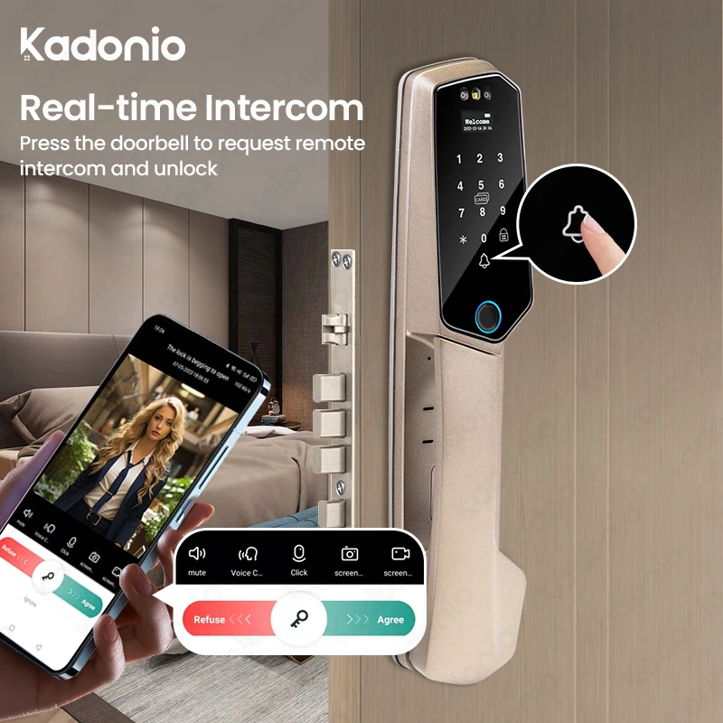 Kadonio Powerless Top Security Passive NFC 4 Electric Bolt Face Recognition Smart Metal Door Lock Main Gate Lock