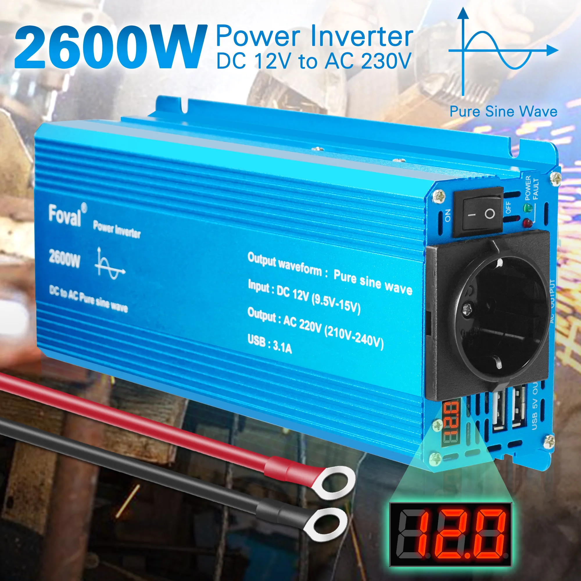 Foval実電力1000ワットDCACインバーター12V24Vから220V純粋な正弦波 