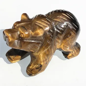 Wholesale Natural tiger' s eye Crystal Quartz Bear Hand carved figurine animal carving Crystal Crafts