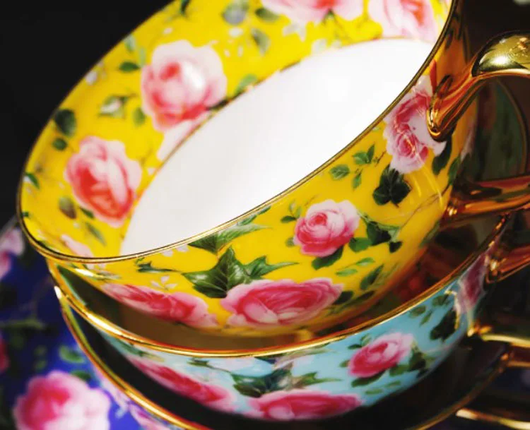 Stechcol Nordic Luxury Gold Caffe Latte Mug Set Ceramic Fine Bone China Vintage Coffee Cup With