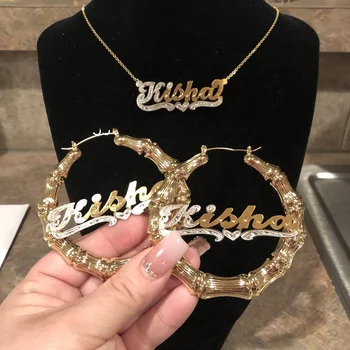 Best Selling Metal Two Tone 18K Gold Silver 3D Custom Name double Plated name necklace personalised bracelet earring necklace