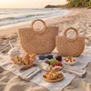 Dark Khaki Straw Bag Set