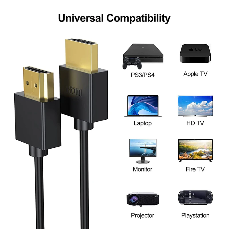 Black 4K 60Hz 3D 1080P Short Ultra Slim HDMI Male to Male Cable HDMI  4K60Hz 10CM 15CM 20CM 30CM 50CM 100CM Cable
