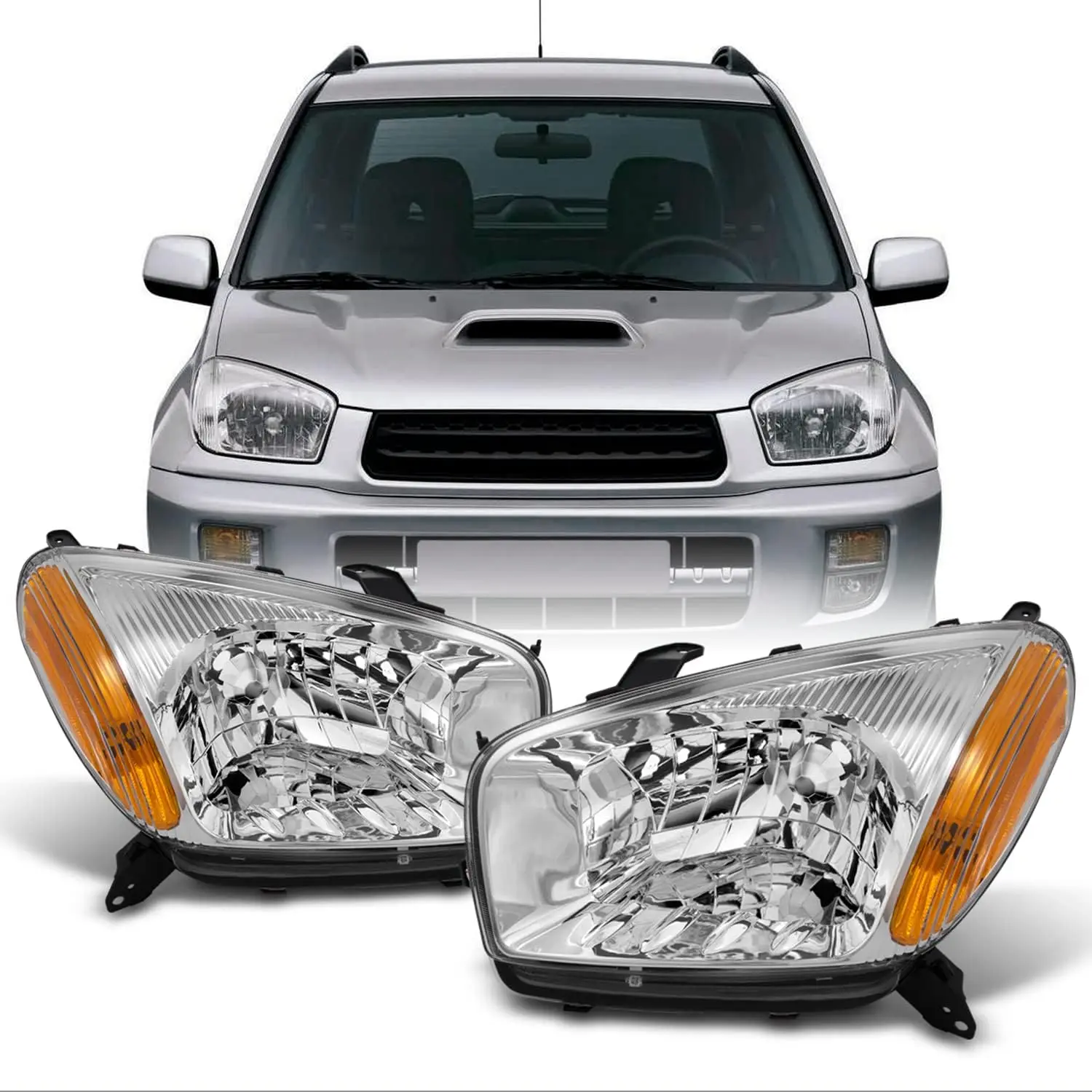 Chrome Housing Clear Headlights Head Lamps Driver And Passenger Side
