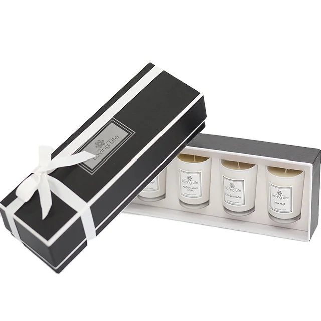 Миниатюрные 4 ароматизированные стеклянные свечи в роскошной подарочной коробке на