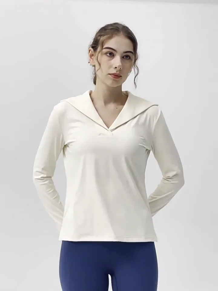 SHINBENE Long Sleeve V Neck Workout Shirts for Women Loose Fit