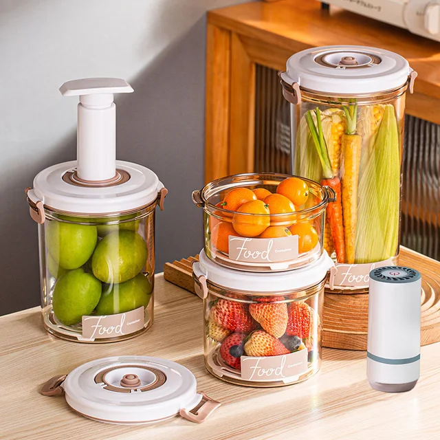 Big Capacity Transparent Airtight Vacuum Canister Set Rectangle Meat Storage Round Vacuum Container Box