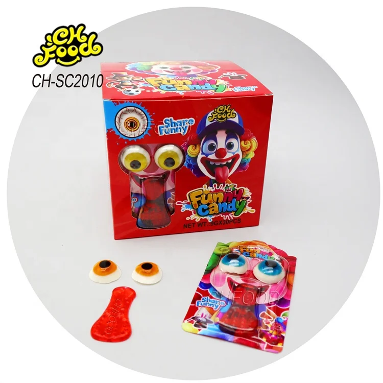 Wholesale Funny Clown Themed Gummy Candy Set with Novelty 3D Eyeball and Tongue Shapes Halal Sour Fruit Flavor Jelly Candy