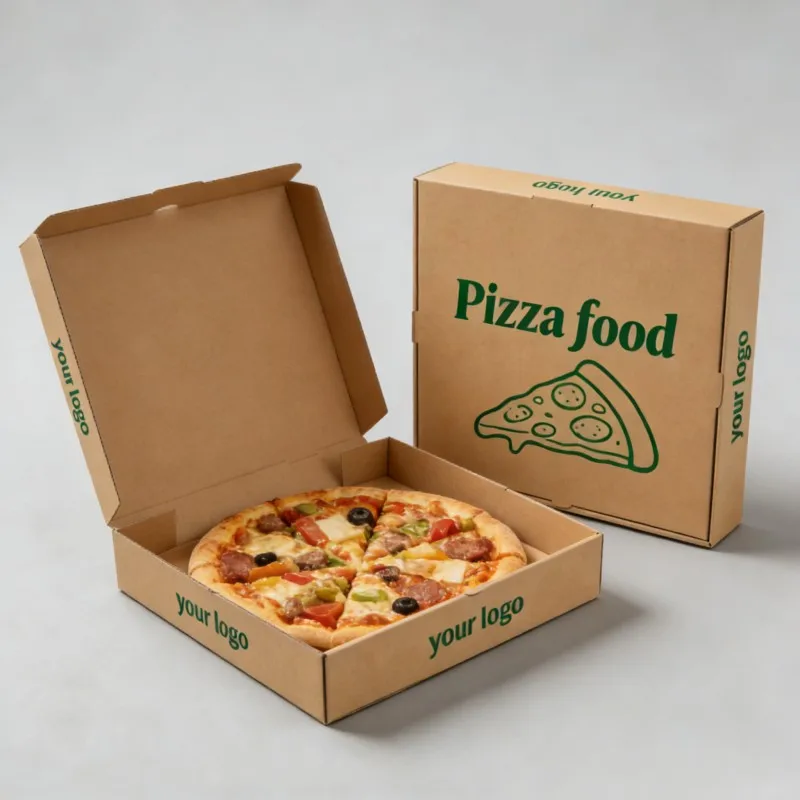 Asiakkaan mukaan valmistettu ja henkilöity logo sekä koko, ympäristöystävällinen pizzalaatikko, paperinen ruokalaatikko, aaltopahvista valmistettu pizzalaatikko ruoalle, kraft-paperilaatikko