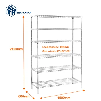 6 Tier Chrome Plated Shelving Unit 1500x600x2100mm Metal Organizer Rack Wire Storage Display Shelving Cargo & Storage Equipment