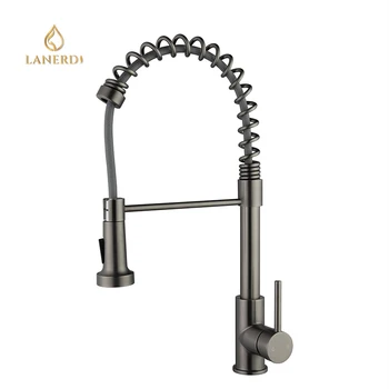 Decked mounted spring gourmet single handle kitchen faucet black pull down kitchen mixer taps for modern kitchen