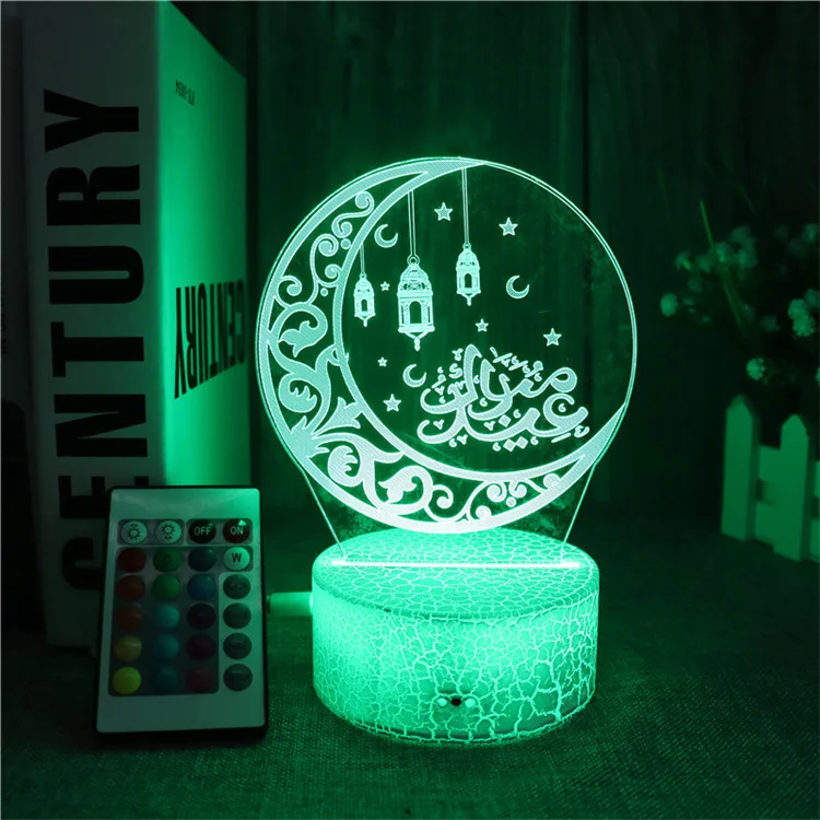Remote Control Multicolor Muslim Islamic Table Lamp Creative Gifts Crack Base 3d Led Acrylic Ramadan Decorations Light