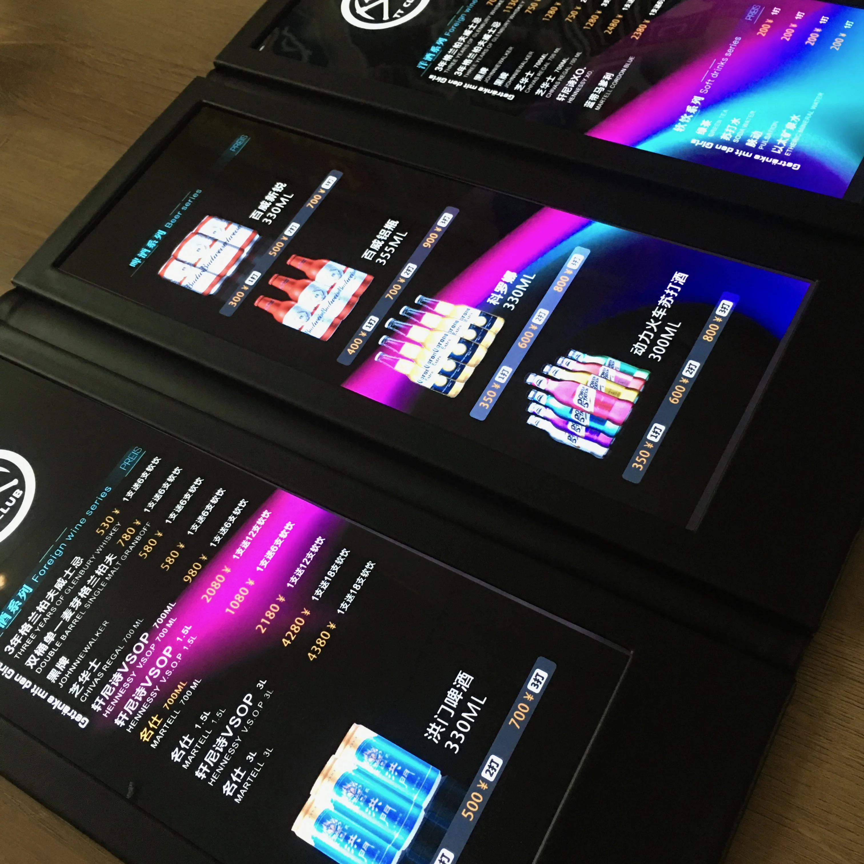 Led back lit menu, light up menu, restaurant menus