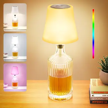 Wine Bottle Table Lamp Outdoor Cordless With Light Sensor Dimmable Warm White and RGB LED Desk Lamp