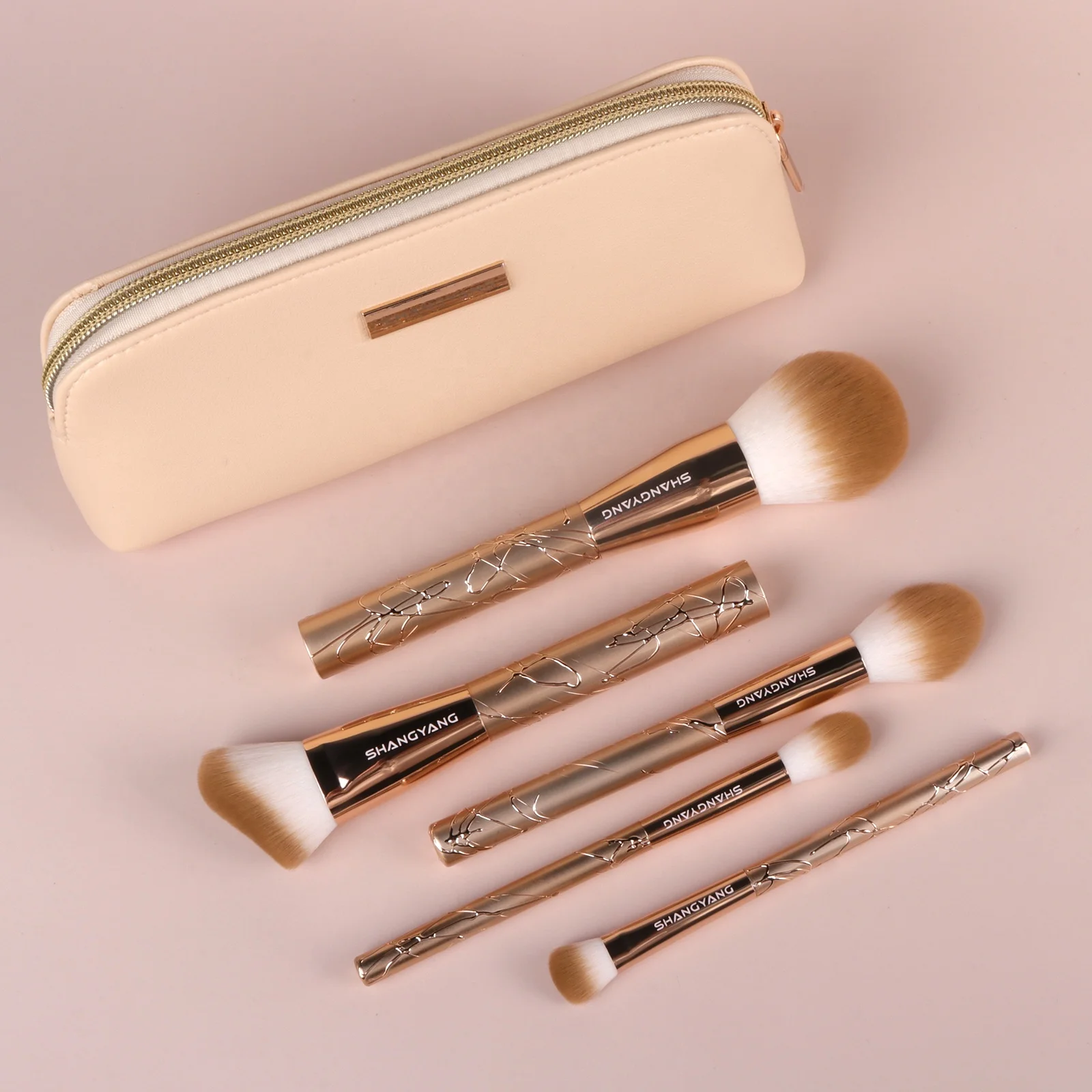 Private Label Golden Make Up Brushes Custom Logo Bling Makeup Brush Set with Cosmetics Bag