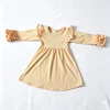 Apricot Solid Multi Ruffle Long Sleeve Girls Dress