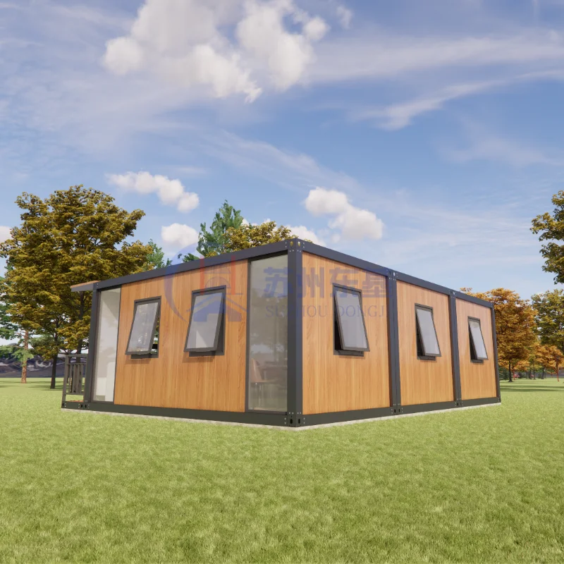 Biệt thự 30ft màu gỗ có kính, khung thép, tiền chế, lắp ráp được, phòng khách, container tháo rời, nhà gia đình, nhà ở, văn phòng