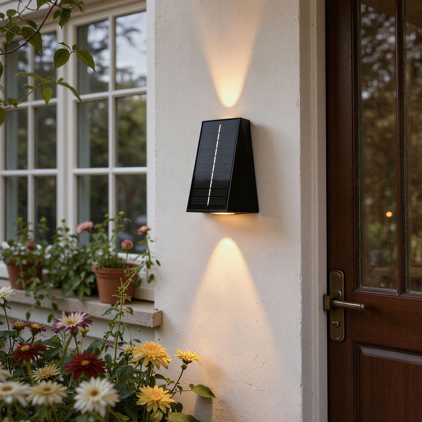 Lampu Dinding Luar Ruangan Aluminium Tenaga Surya Modern Minimalis Tahan Air dengan Pencahayaan ke Atas/ke Bawah untuk Villa, Halaman, dan Balkon