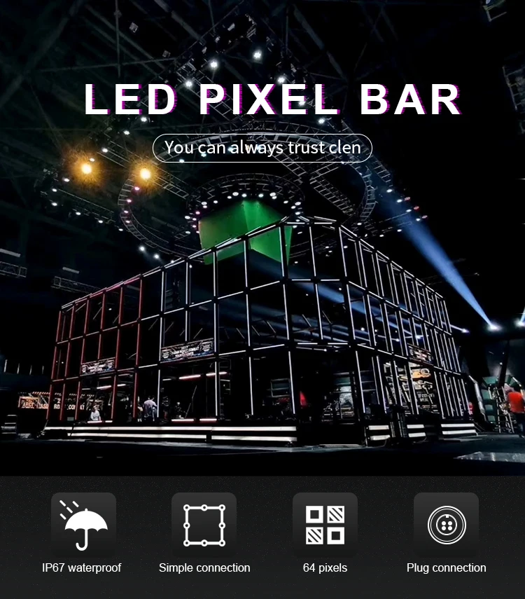 lumière de scène de 1 mètre de pixel bar rgb pixel light black cover stage event light club decoration