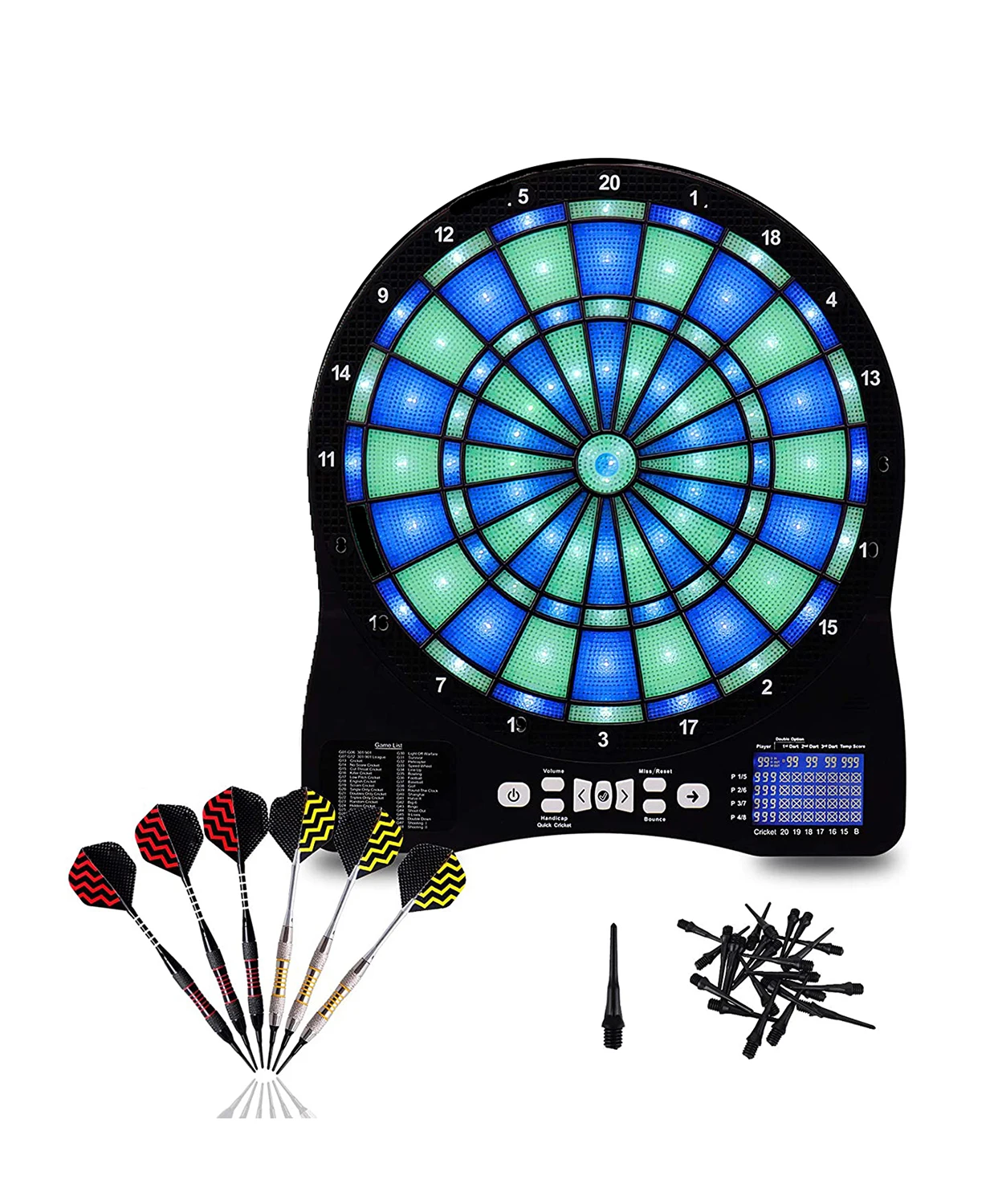 Jeu De Fléchettes électronique WIN.MAX – 34 Jeux, Jusqu’à 8 Joueurs, 12 Fléchettes, Ligne Laser, Grand Format 58,8x51cm