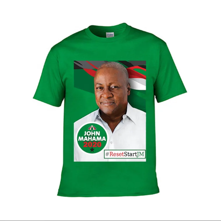 100% Polyester Political Election T-Shirt for Ghana Campaign Custom Digital Printing Character Pattern
