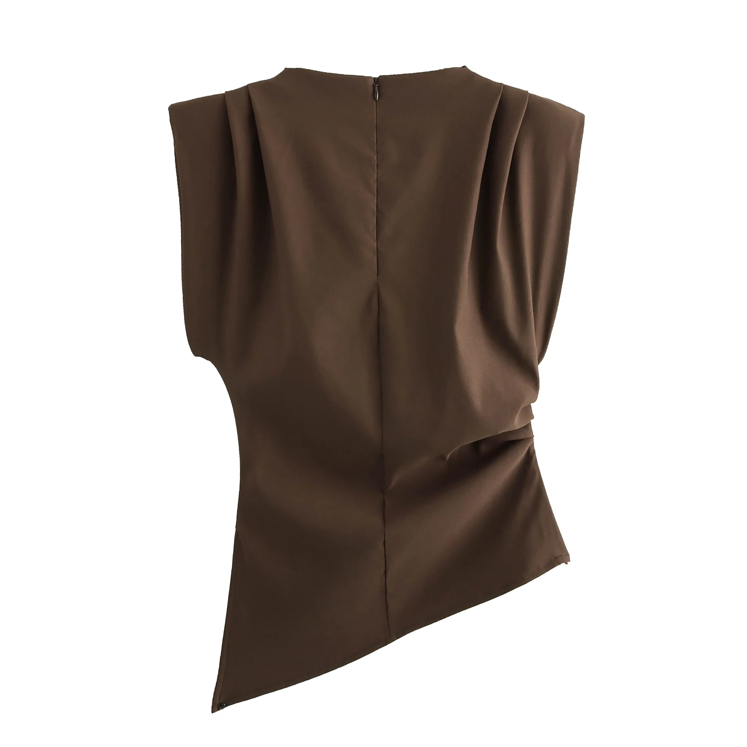 3 Colorway Crew Neck Sleeveless Asymmetrical Design Casual Fashion Tops Shirts Blouse for Women
