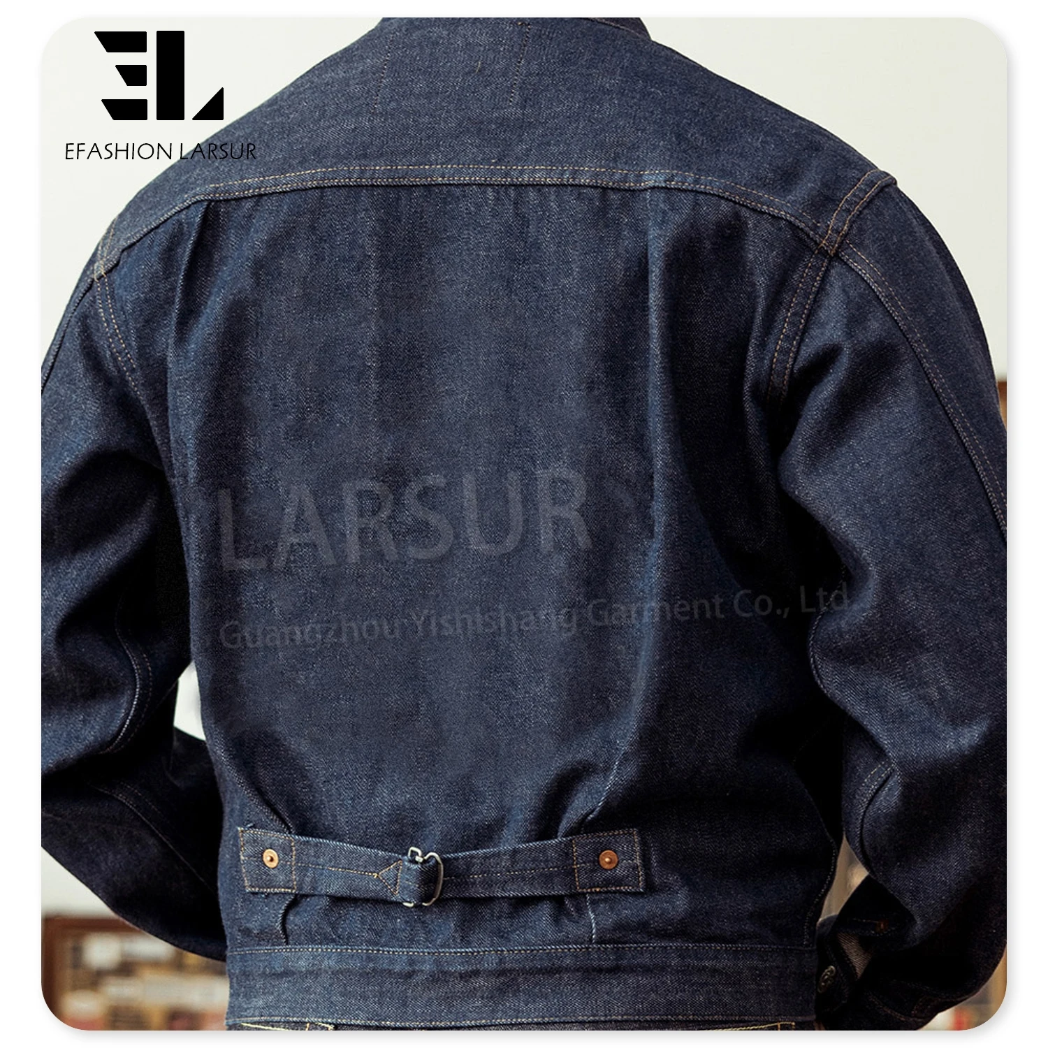 LARSUR Custom Denim Factory Heavy Raw Selvedge Denim Jacket With Buckle 11-15 oz Japanese Style Red Selvedges Jeans Jacket Men
