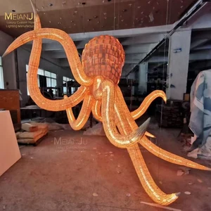 Customizable Octopus Shape Wood Steel Fabric Hanging Lamp Art Decorative Chandelier for Restaurant Hotel Direct From Factory