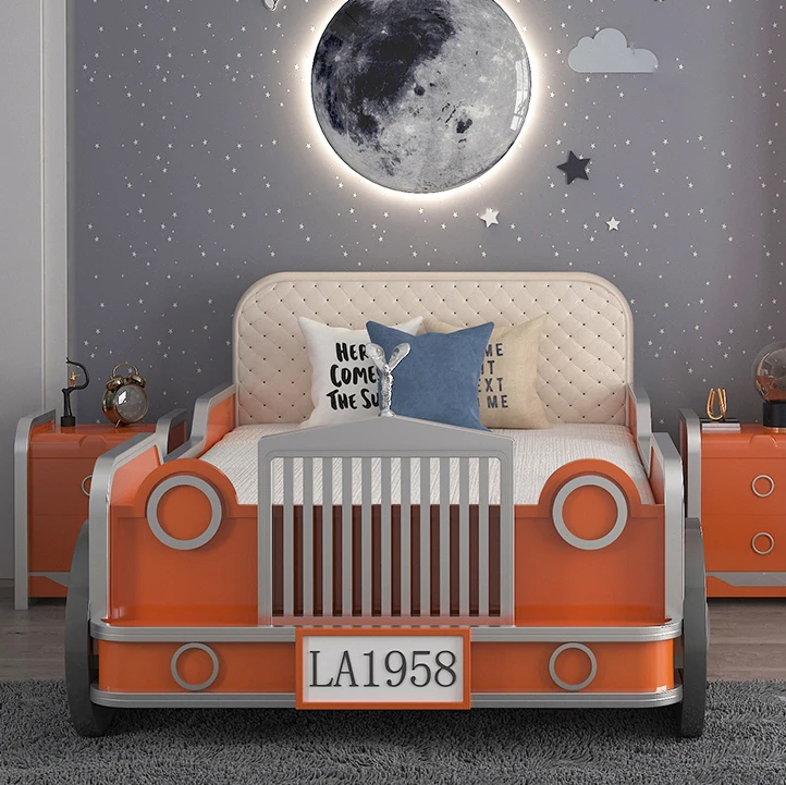 
Современная легкая Роскошная односпальная кровать для мальчиков Женская креативная мультяшная детская комната Комбинированный Комплект для мальчика однотонная деревянная автомобильная кровать 