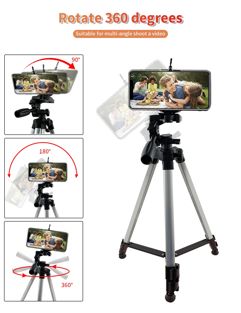MONFONK  Lightweight Camera Tripod 55inch Phone Tripod Stand for Smartphone