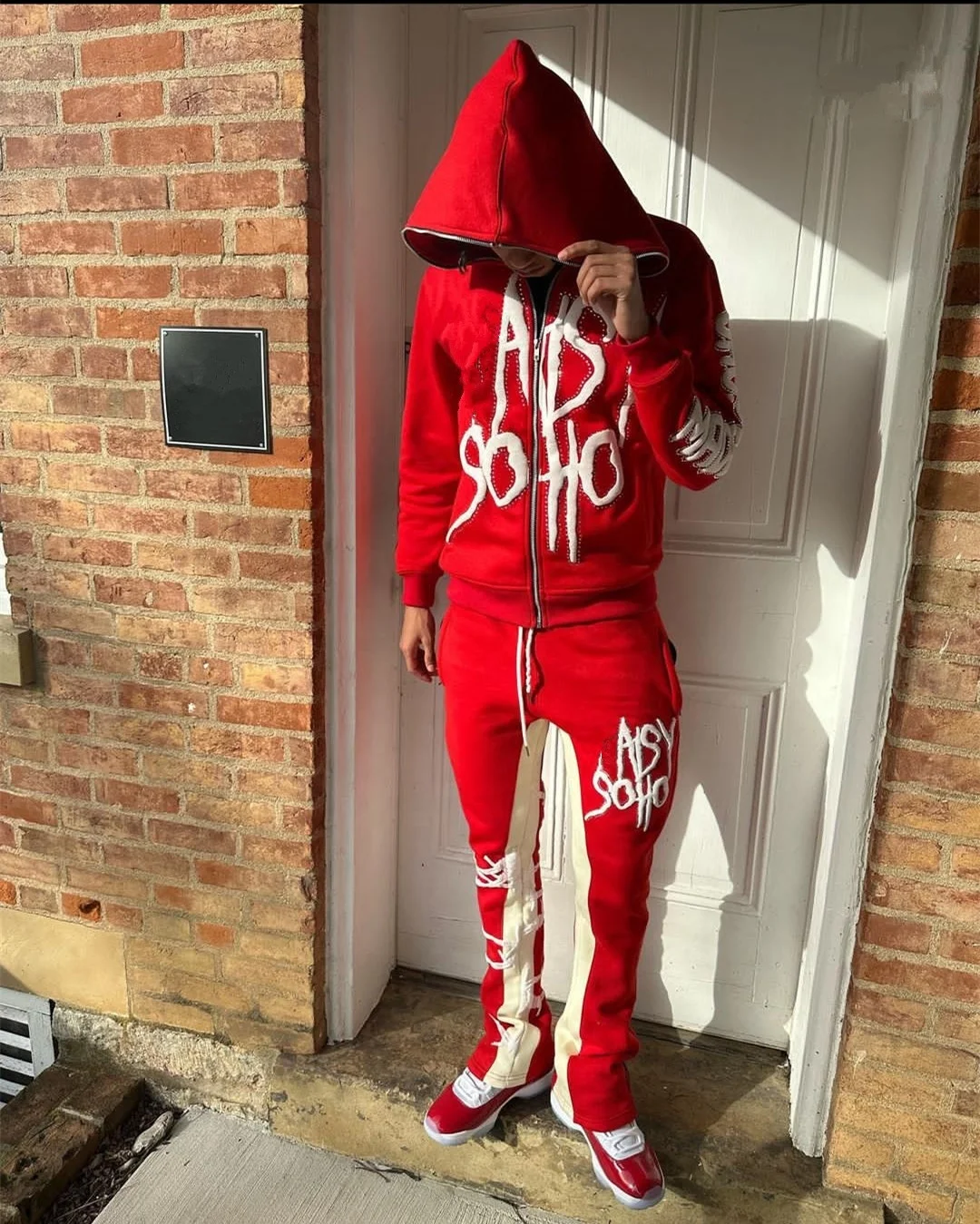 Ky 3d Puff Print Street Sweatpants And Hoodie Set Full Zip Up Street