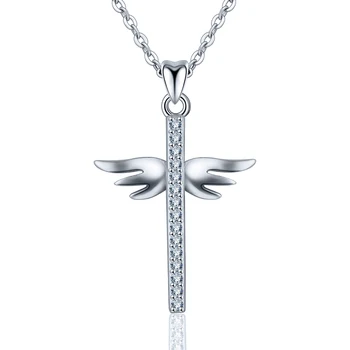 Zircon stone personalized angel wing cross 925 sterling silver pendants