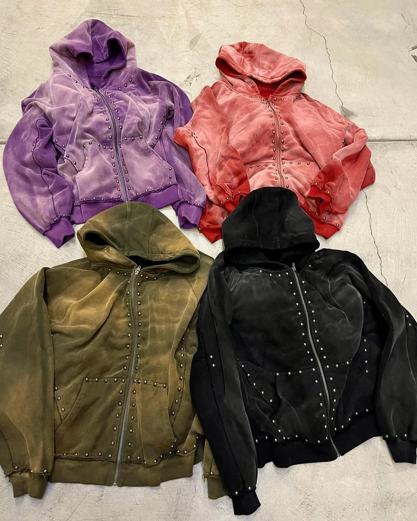 Hoddies Men Custom Distressed 500GSM Studded Heavyweight Vintage Blank Mineral Ash Garment Dye Sun Faded Acid Wash Hoodie Unisex gallery 2