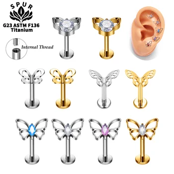 New G23 Titanium Piercing 16G Butterfly shape Internal Thread Nose Studs Ear Tragus Helix Cartilage Women Earrings Body Jewelry